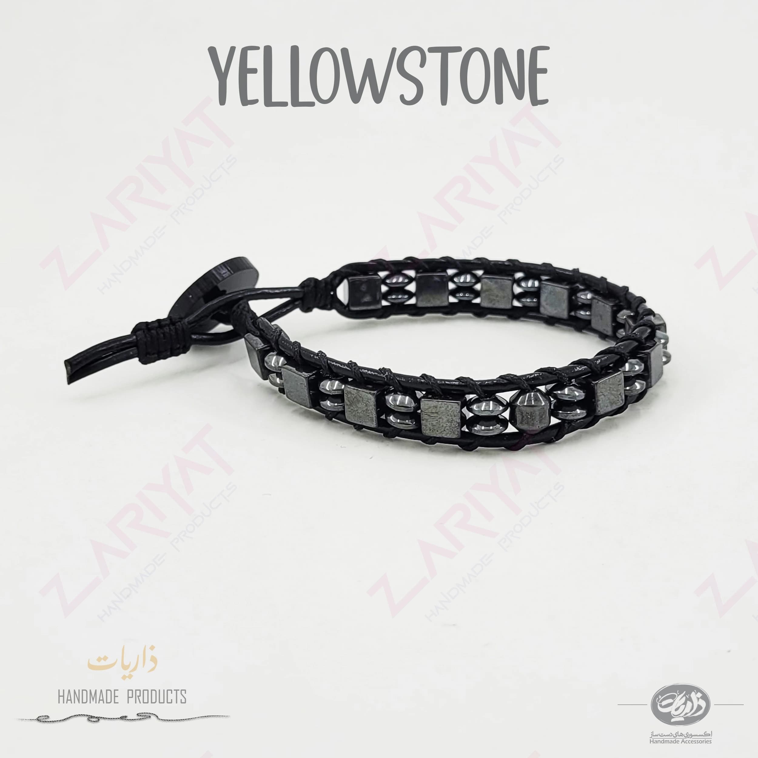 دستبند سنگ هماتیت و چرم طبیعی ذاریات مدل یلوستون (YELLOWSTONE) — تصویر ۸