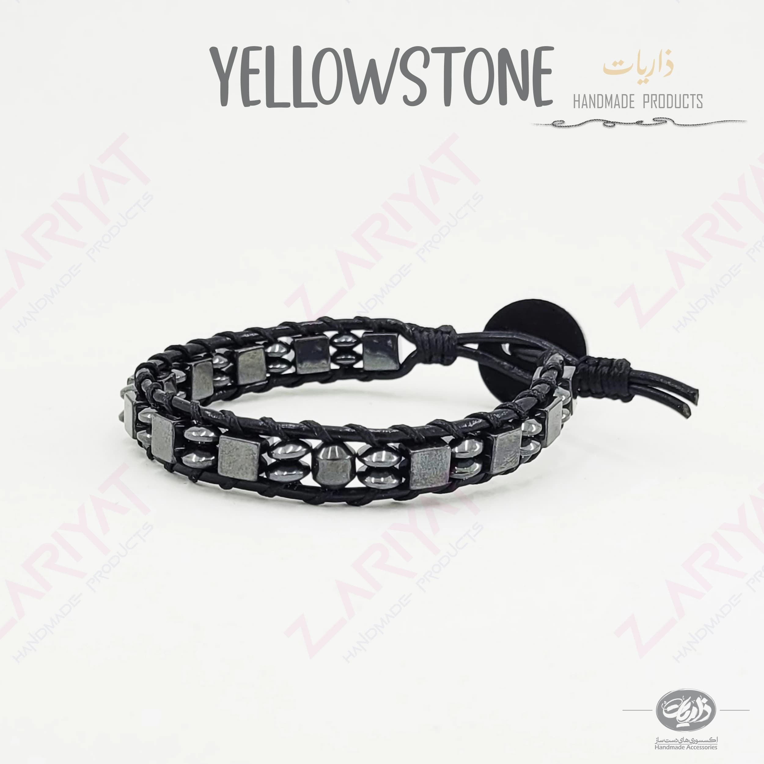 دستبند سنگ هماتیت و چرم طبیعی ذاریات مدل یلوستون (YELLOWSTONE) — تصویر ۶