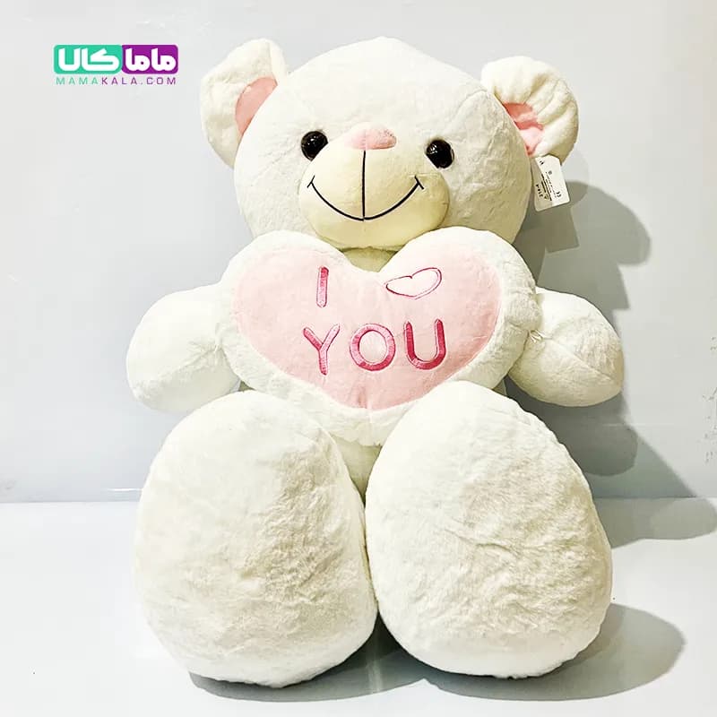 عروسک خرس سایز بزرگ مدل قلب دار سفید 100 سانتیمتر