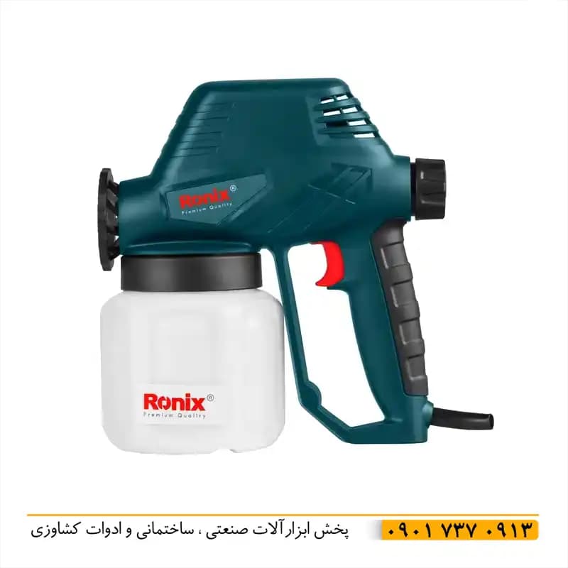 پیستوله برقی رنگ پاشی 130 وات 1313 رونیکس با سیم پیچ 100% مسی با توان 130 وات مخزن 800 میلی لیتر و نازل 0.8 میلی لیتر با گارانتی 12 ماهه اصل رونیکس