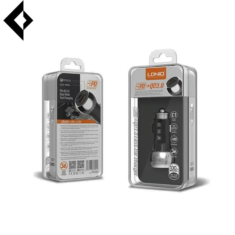 شارژر فندکی فست شارژ 2 پورت الدینیو مدل C1 به همراه کابل تبدیل USB-C — تصویر ۴