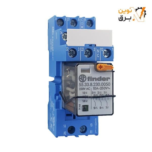 رله شیشه ای و سوکت 11 پایه 10 آمپر 230 ولت AC فیندر سری 553382300050