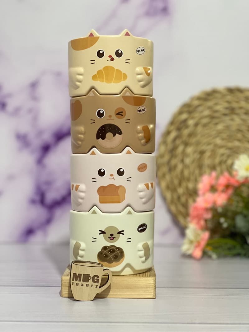 ماگ سرامیکی گربه دونات پنجه و گوش برجسته