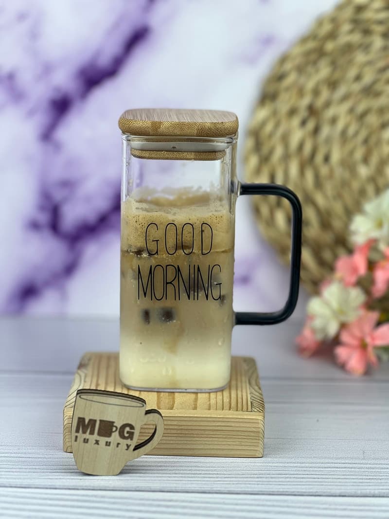 ماگ پیرکس گود مورنینگ بلند مربع درب بامبو