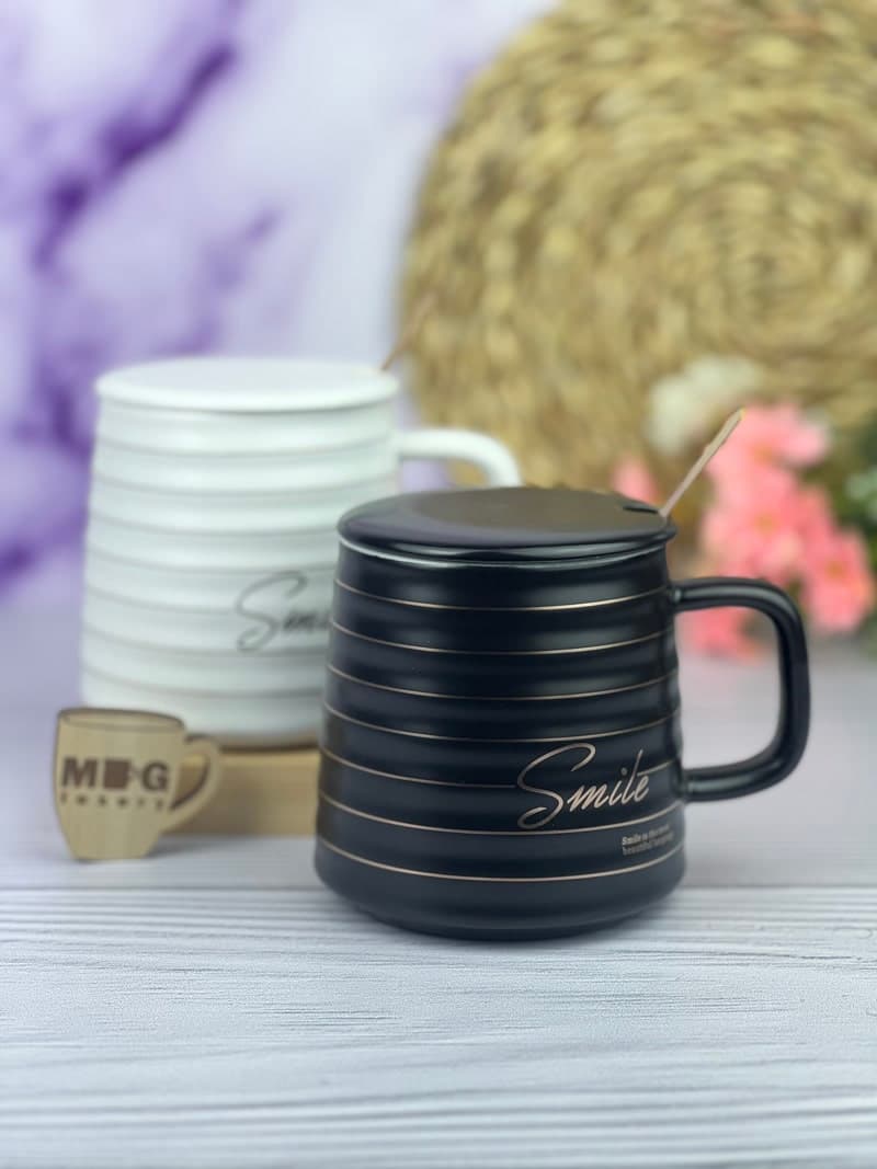 ماگ سرامیکی طرح smile با قاشق استیل