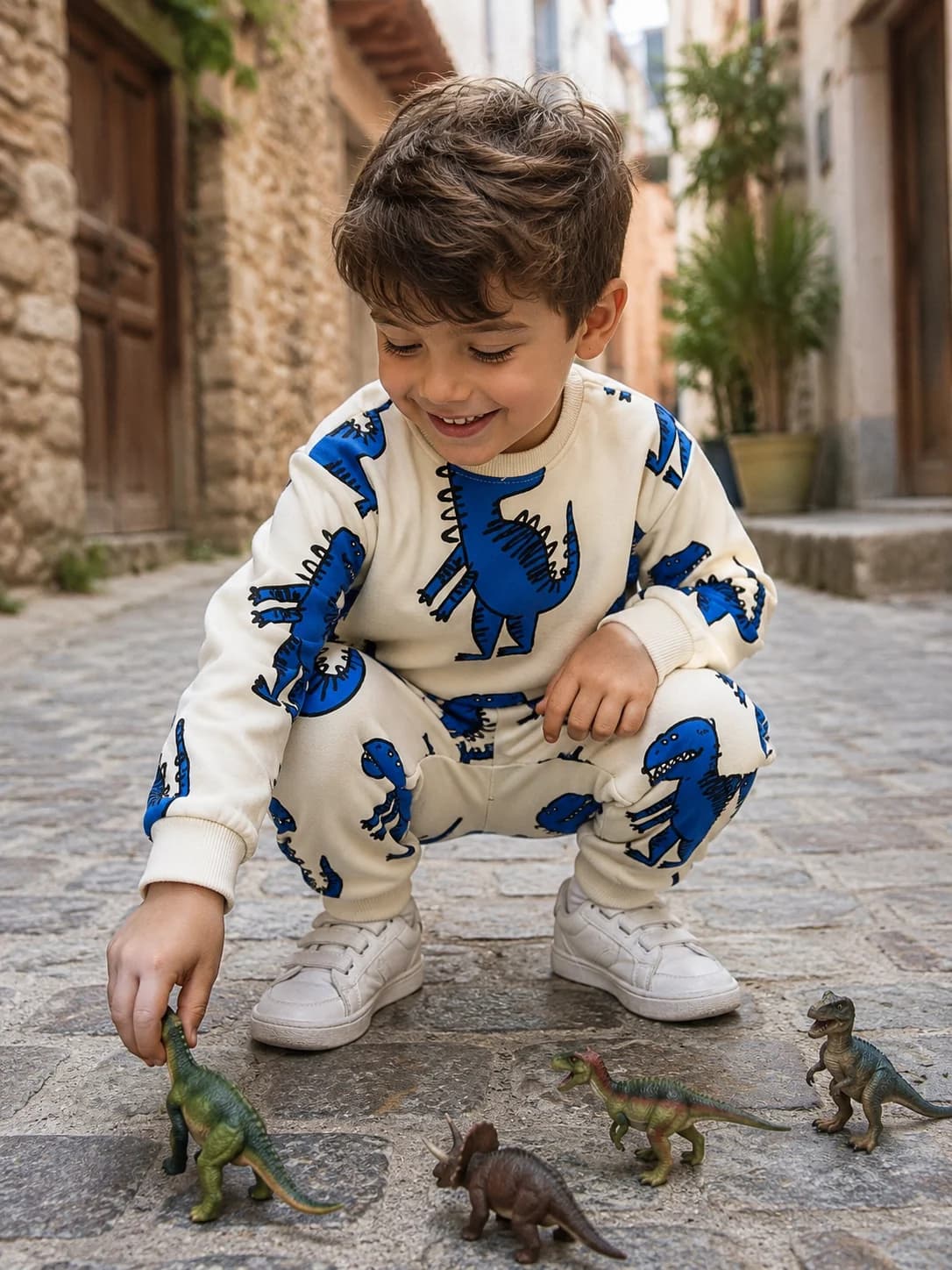 بلوز شلوار بچگانه دایناسور آبی اورجینال دورس 3 نخ (2تا8سال) محصول ترکیه 🇹🇷 — تصویر ۴