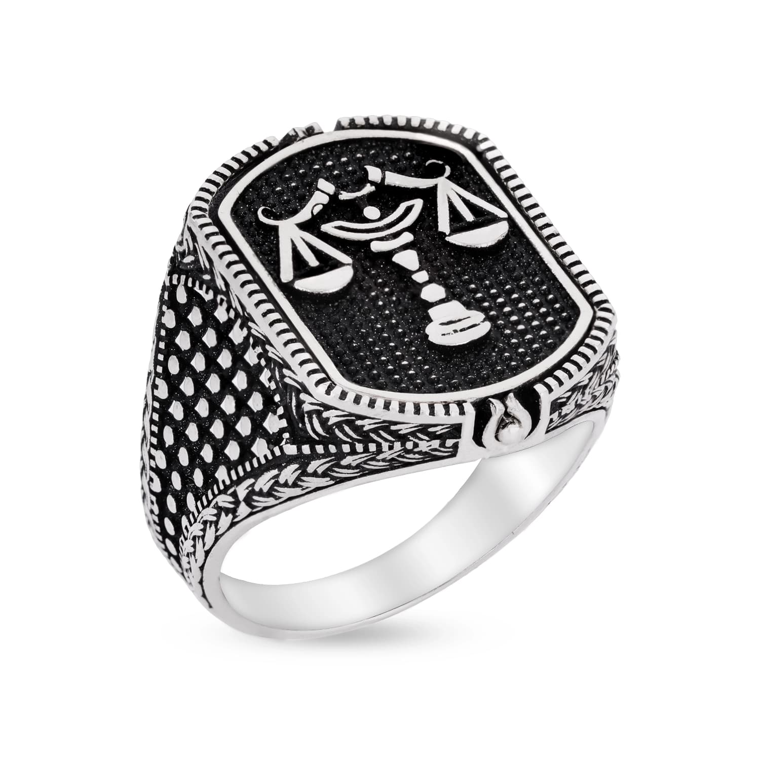 انگشتر مردانه نقره طرح ترازو (نماد عدالت) عیار 925