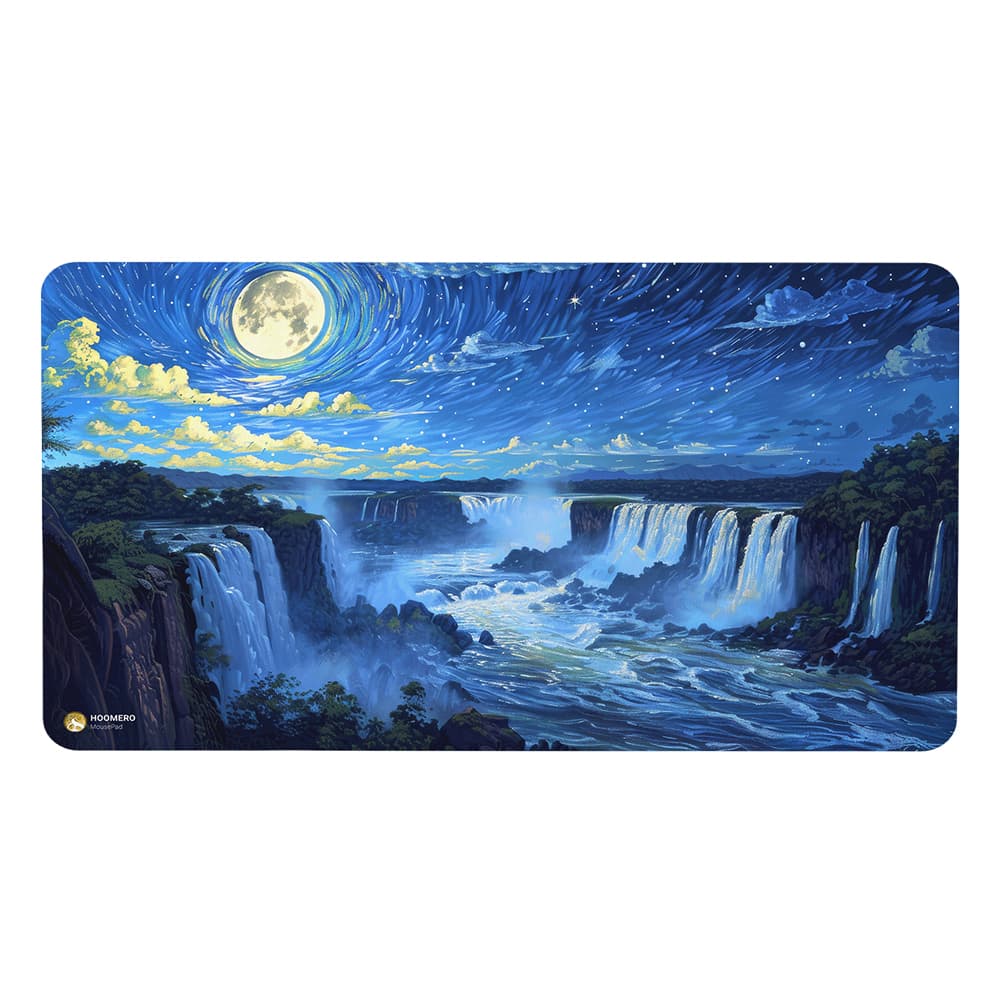 دسک پد هومرو مدل MX2677 طرح نقاشی آبشار و شب پرستاره سبک ونگوگ سایز 40×75 سانتی‌متر
