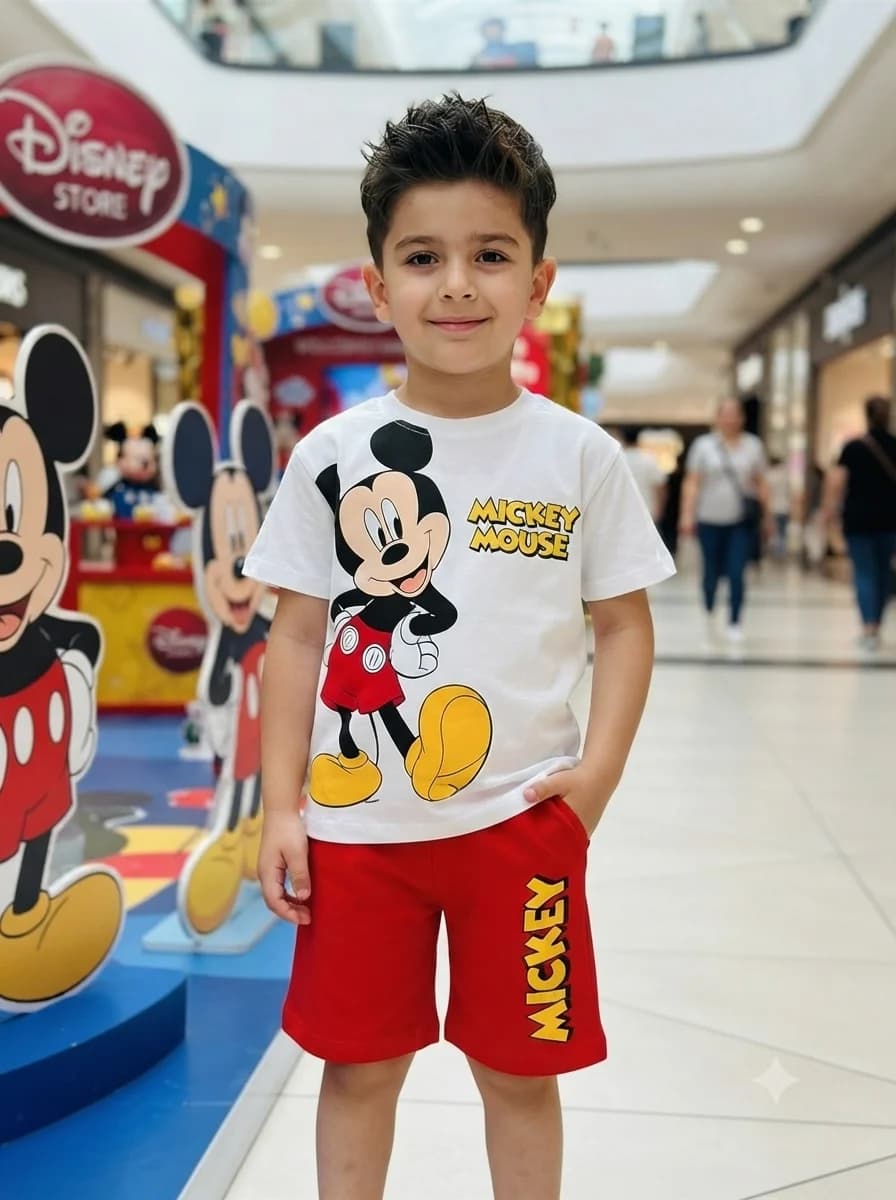 تیشرت شلوارک بچگانه میکی موس اورجینال نخ پنبه (4تا8سال) محصول ترکیه 🇹🇷 — تصویر ۳