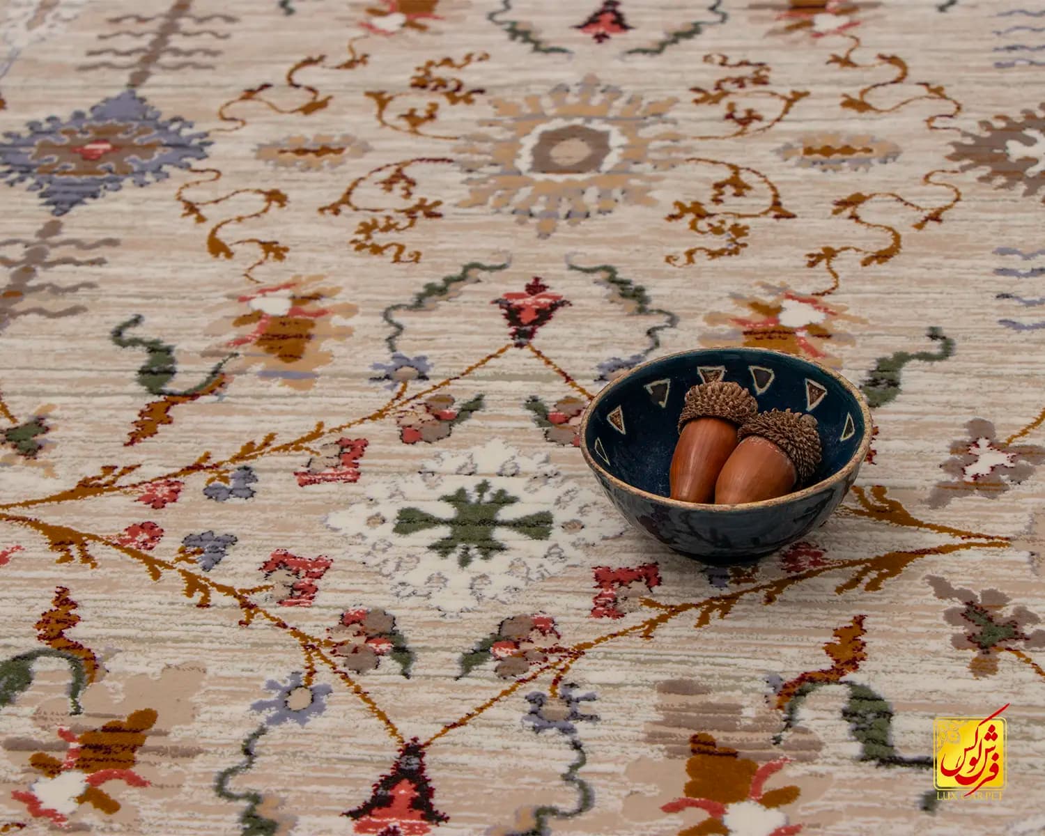 فرش وینتیج vin38 کرم نسکافهای حاشیه سبز — تصویر ۷