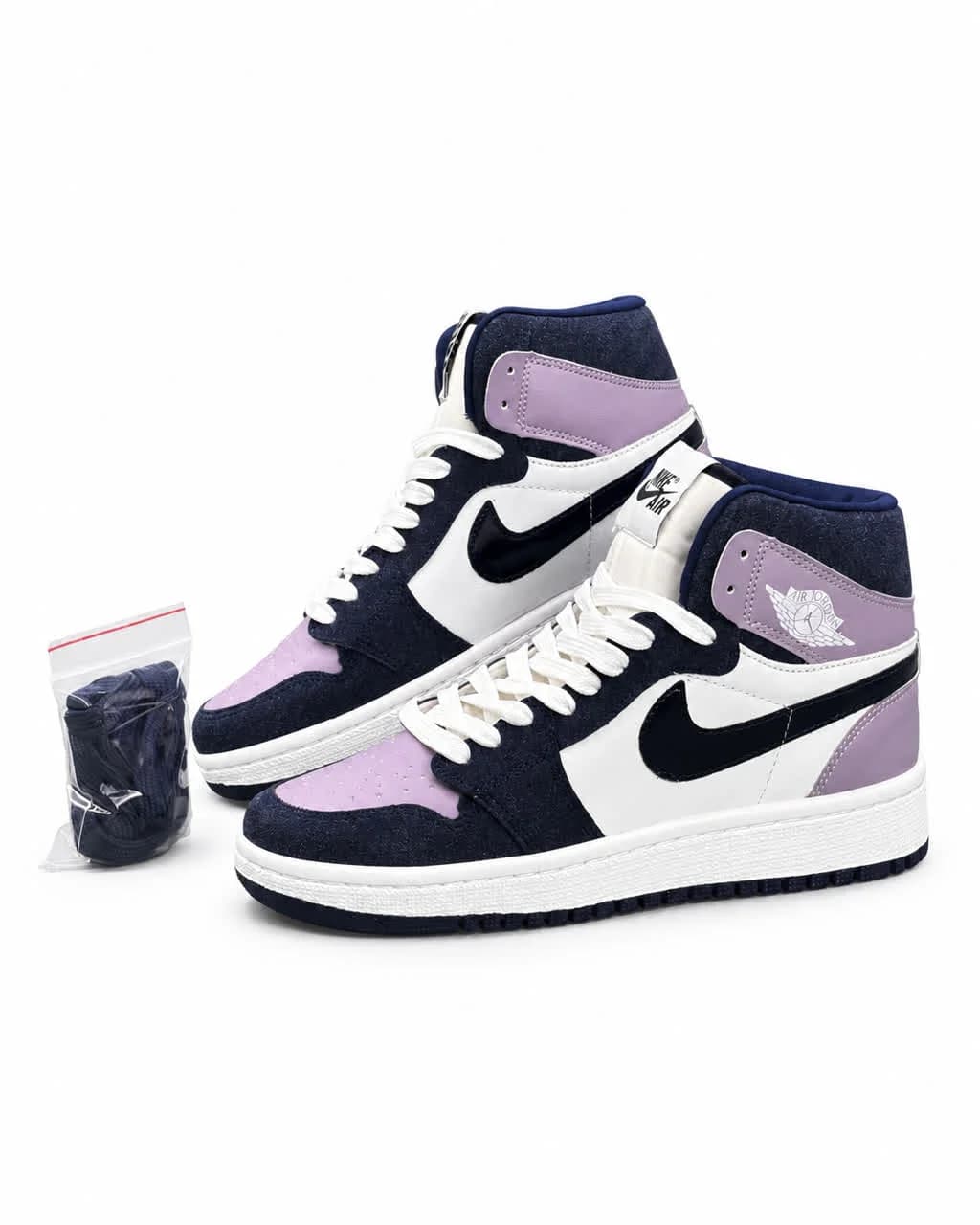 کفش کتانی زنانه مدل جردن وان ساقدار سفید بنفش یاسی Nike jordan — تصویر ۳