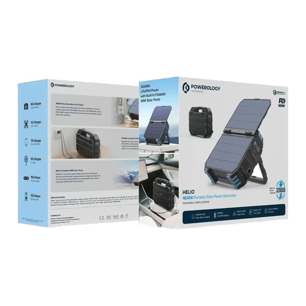 پاور استیشن پاورولوژی مدل Powerology Helio Solar Power Generator ظرفیت ۱۰۲۴ وات‌ساعت توان خروجی ۱۶۰۰ وات — تصویر ۳