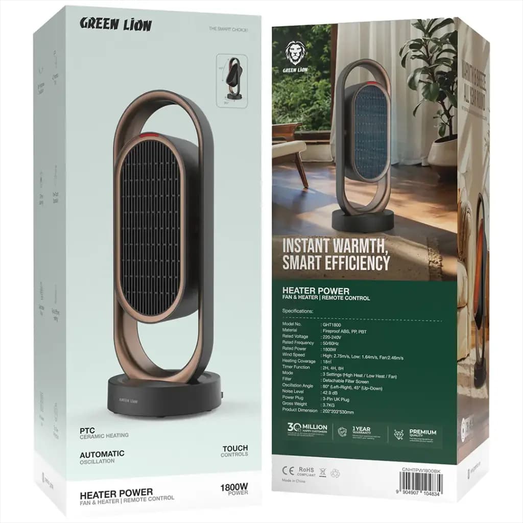 بخاری برقی و هیتر فن دار گرین لاین مدل Green Lion Heater Power GNHTPW1800BK | توان 1800 وات — تصویر ۲