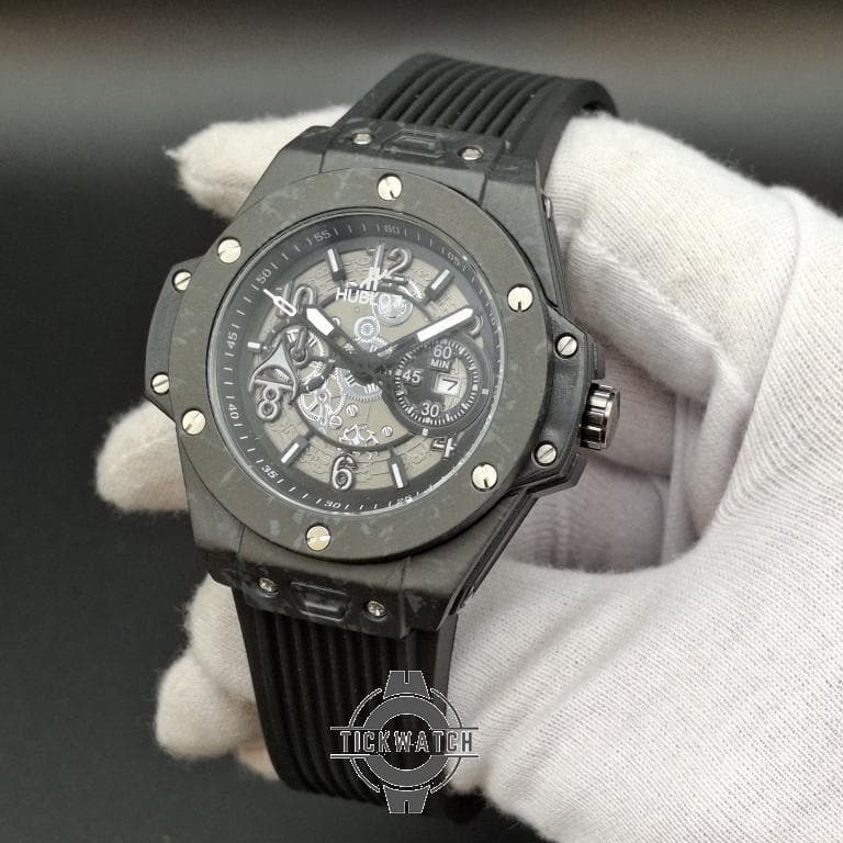 ساعت هابلوت مردانه مشکی | قاب کربن، بند اسپرت مشکی، قفل اصلی Hublot — تصویر ۳