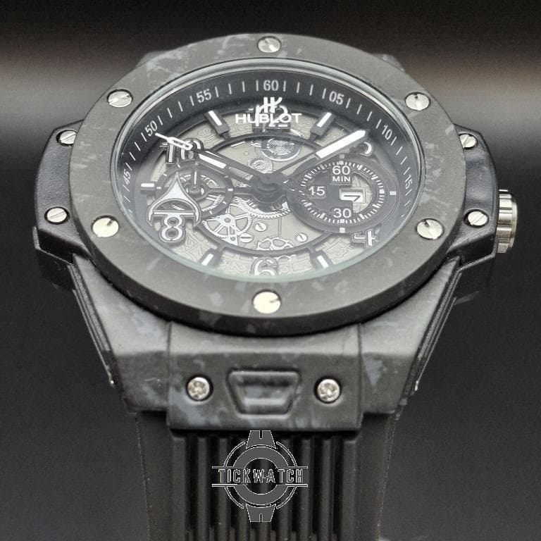 ساعت هابلوت مردانه مشکی | قاب کربن، بند اسپرت مشکی، قفل اصلی Hublot — تصویر ۲