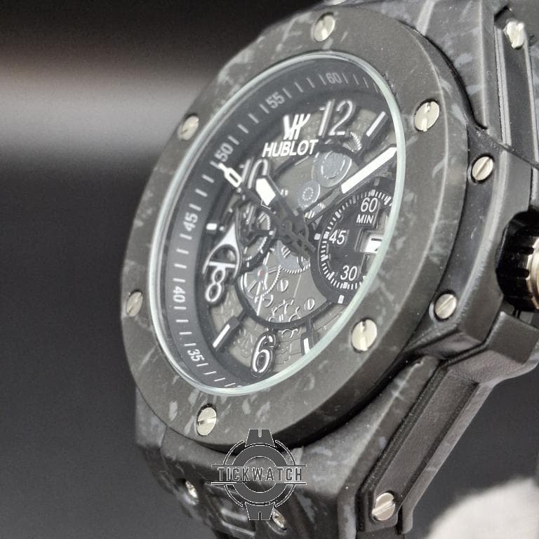 ساعت هابلوت مردانه مشکی | قاب کربن، بند اسپرت مشکی، قفل اصلی Hublot — تصویر ۸