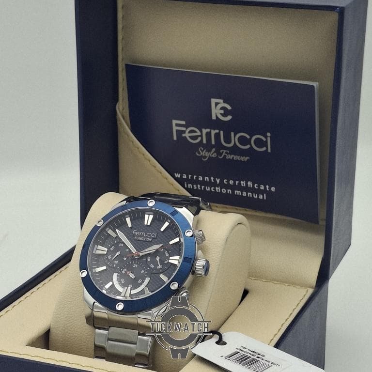ساعت مچی مردانه فروچی Ferrucci ایتالیا مدل کلاسیک با حاشیه استیل سرمهای و موتور ژاپنی اصل — تصویر ۵