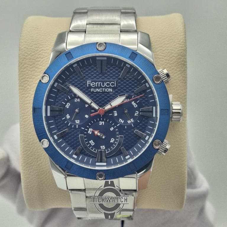 ساعت مچی مردانه فروچی Ferrucci ایتالیا مدل کلاسیک با حاشیه استیل سرمهای و موتور ژاپنی اصل