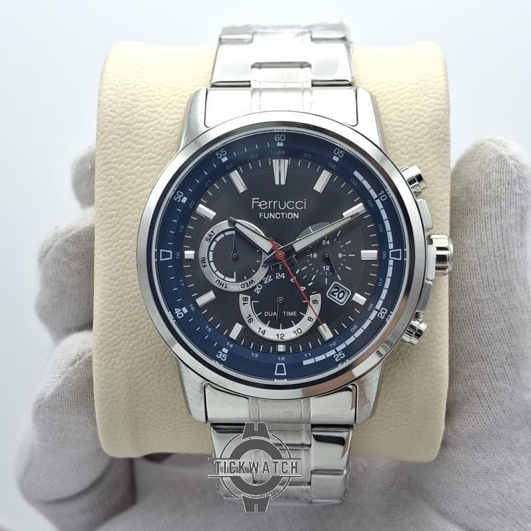 ساعت مچی مردانه فروچی Ferrucci ایتالیا مدل DUAL TIME با موتور ژاپن و بند استیل ضد زنگ — تصویر ۲
