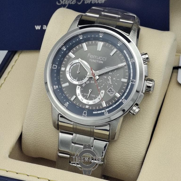 ساعت مچی مردانه فروچی Ferrucci ایتالیا مدل DUAL TIME با موتور ژاپن و بند استیل ضد زنگ — تصویر ۴