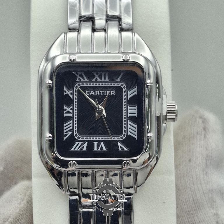 ساعت زنانه استیل کارتیر صفحه مربع مشکی CARTIER