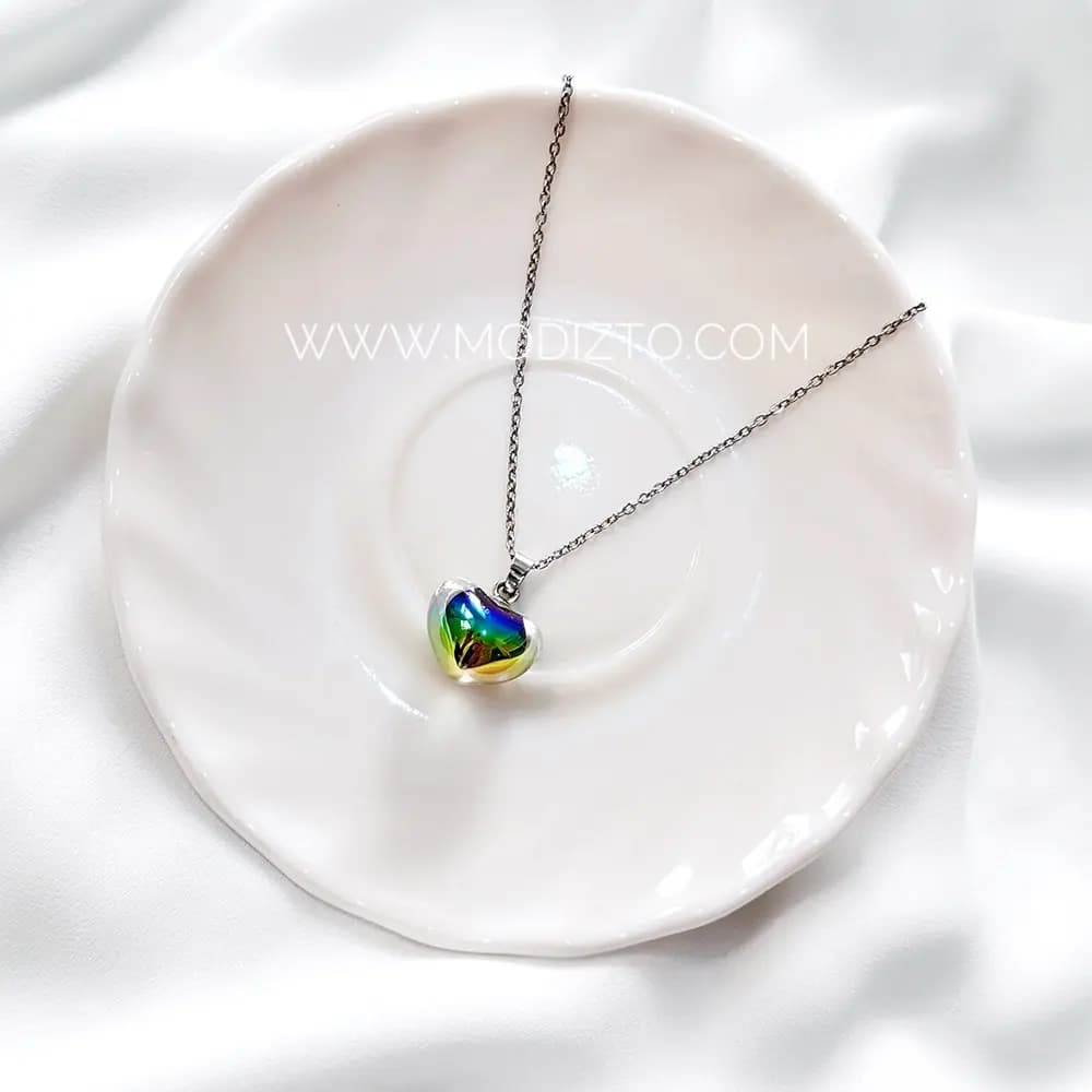 گردنبند قلب استیل مدل شیشه ای رنگی — تصویر ۵