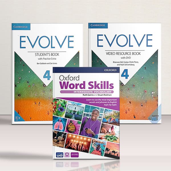 کتاب Evolve 4 + Video Book + Oxford Word Skills Intermediate | کتاب ایوالو 4 + ویدیو بوک + آکسفورد ورد اسکیلز اینترمدیت | مجموعه کامل