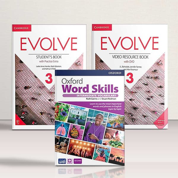 کتاب Evolve 3 + Video Book + Oxford Word Skills Intermediate | کتاب ایوالو 3 + ویدیو بوک + آکسفورد ورد اسکیلز اینترمدیت | مجموعه کامل