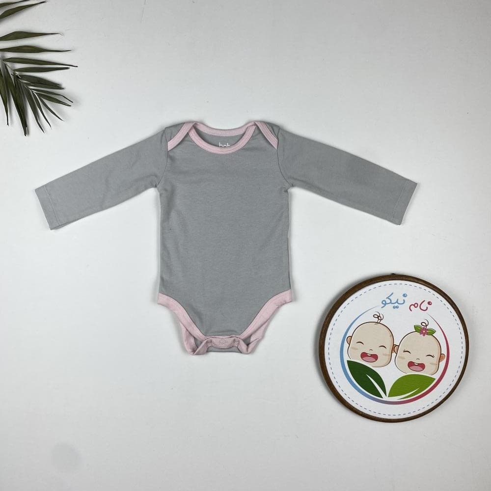 بادی دخترانه آستین بلند برند لوپیلو طرح ساده یقه گرد طوسی رنگ