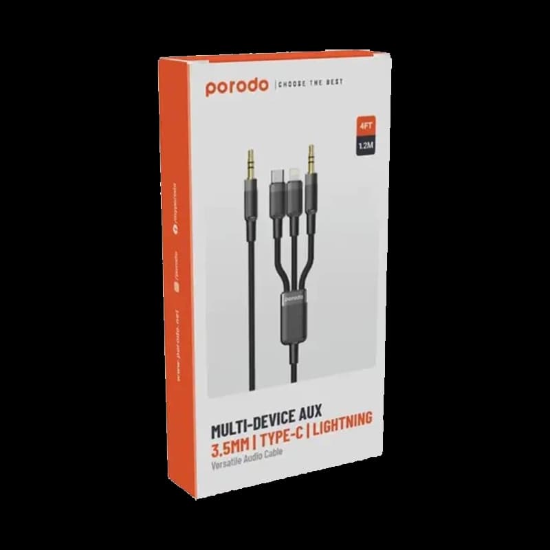 کابل 3 در 1 تایپ سی لایتنینگ و AUX پرودو مدل Porodo PD-AUX3N1 — تصویر ۳