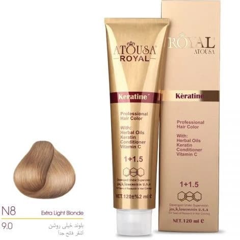 رنگ مو آتوسا رویال شماره N8-9.0 حجم 120 میلی لیتر رنگ بلوند خیلی روشن