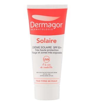 کرم ضد آفتاب بی رنگ درماگور با SPF50 مناسب پوست نرمال تا خشک حجم 40 میلی لیتر