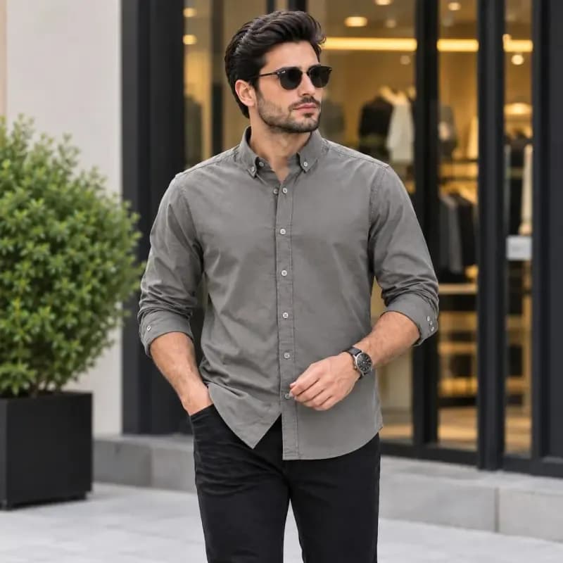 پیراهن جین کاغذی مردانه آستین بلند اسپرت رنگ آبی — تصویر ۷