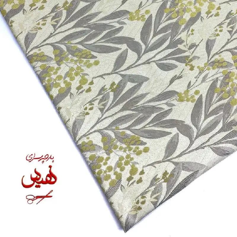 پارچه ژاکارد ترک مانتویی طرح برگ رنگ طوسی