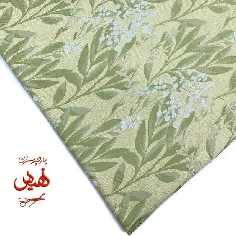 پارچه ژاکارد ترک مانتویی طرح برگ رنگ سبز