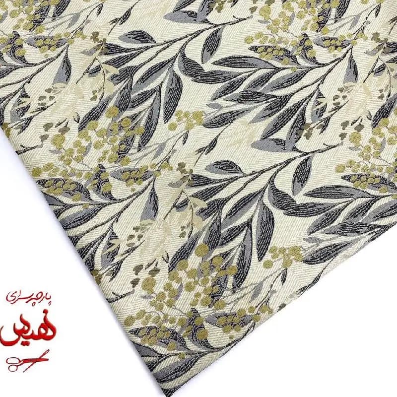 پارچه ژاکارد ترک مانتویی طرح برگ رنگ مشکی