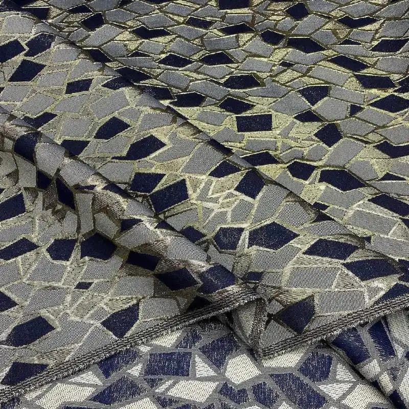 پارچه ژاکارد مانتویی طرح لوزی رنگ طوسی ، سورمه ای