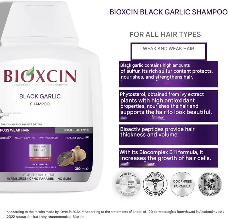پک دوعددی شامپو سیر سیاه بیوکسین مدل Black Garlic | حجم 300 میل — تصویر ۳