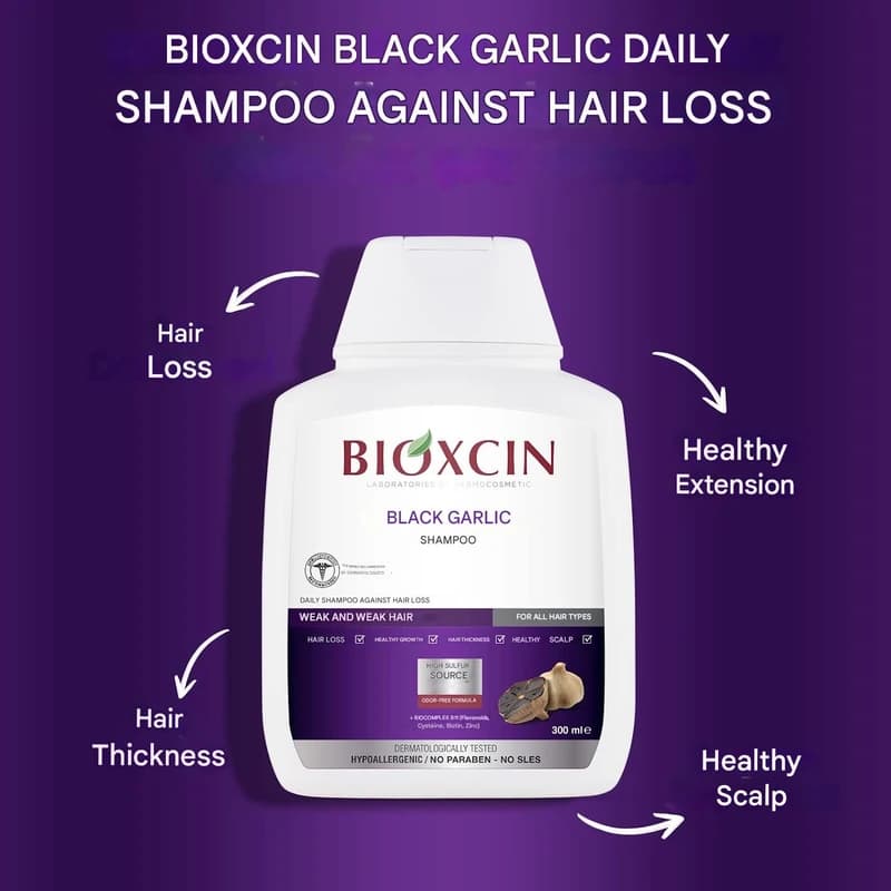پک دوعددی شامپو سیر سیاه بیوکسین مدل Black Garlic | حجم 300 میل — تصویر ۴