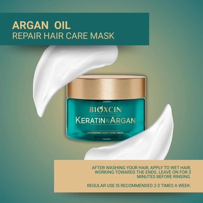 ماسک مو ترمیم و تقویت کننده‌ بیوکسین مدل Keratin & Argan – مناسب موهای خشک و آسیب دیده | حجم 225 میل — تصویر ۳