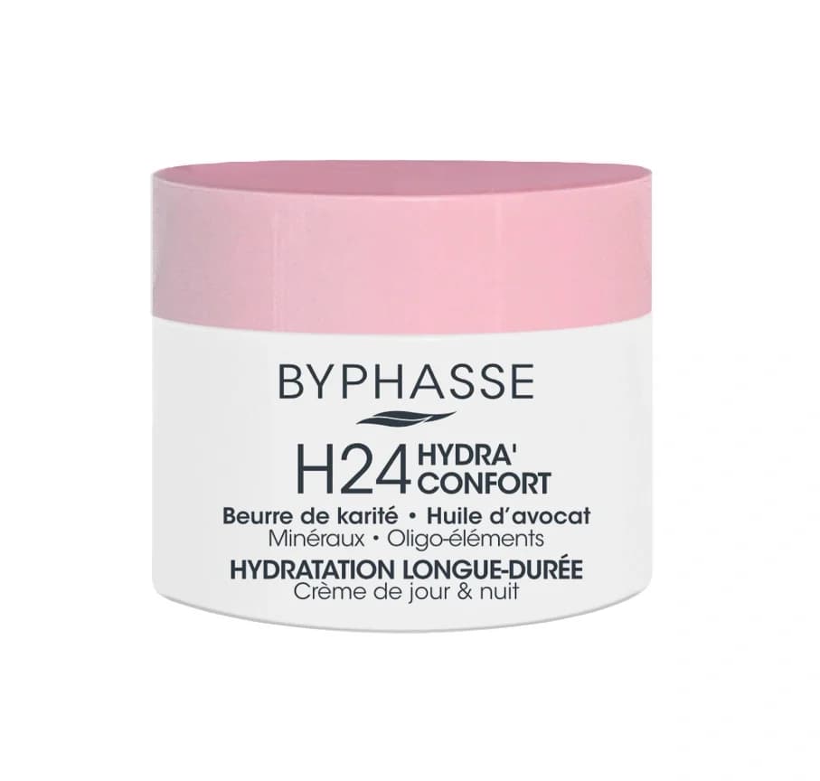 کرم روز و شب آبرسان 24 ساعته بایفاس Byphasse مدل H24 Hydra’Confort | حجم 60 میلی‌لیتر — تصویر ۲