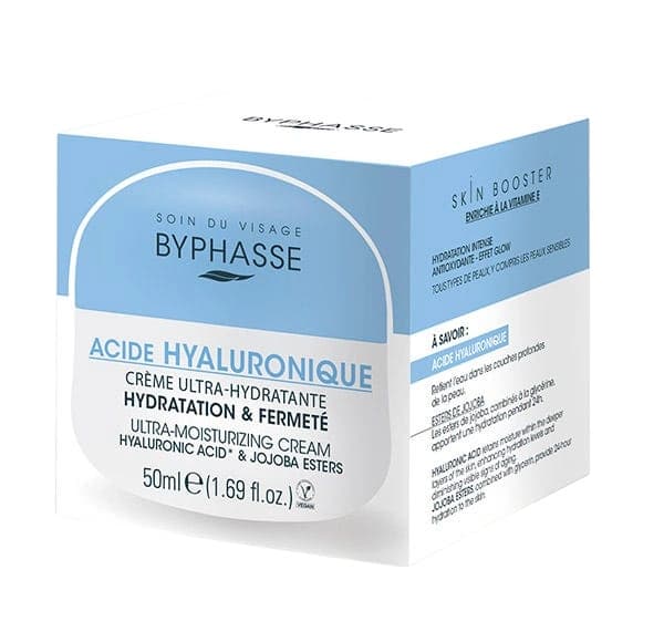 کرم مرطوب کننده عمیق بایفاس Byphasse مدل Acide Hyaluronique – حاوی هیالورونیک اسید و روغن جوجوبا | حجم 50 میلی‌لیتر — تصویر ۲