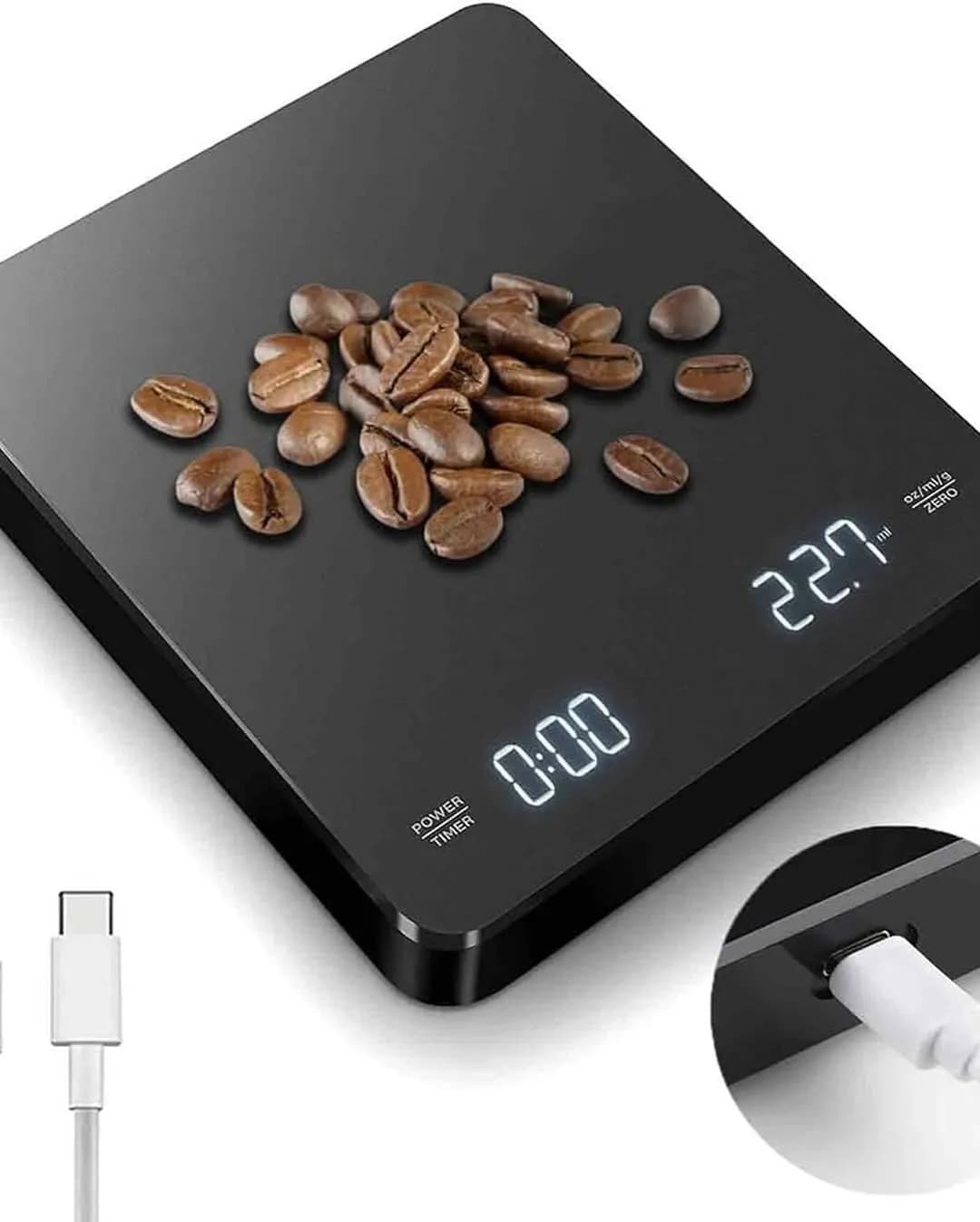 ترازوی دیجیتال قهوه، شارژی | ۳ کیلوگرمی | دقت ۰.۱ گرم | تایمر و صفحه LED لمسی