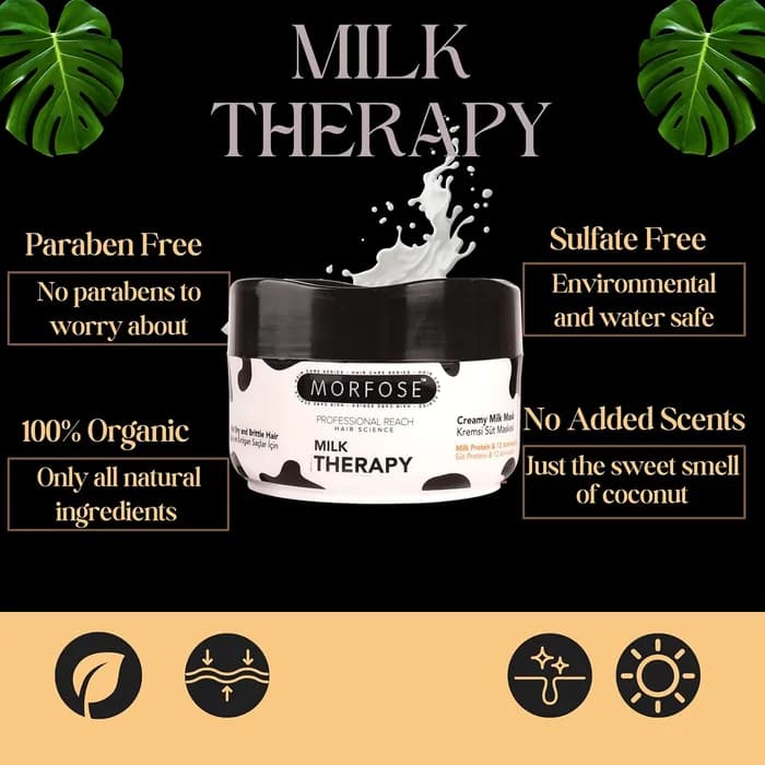 ماسک موی کرمی مورفوس Morfose مدل Milk Therapy – حاوی پروتئین شیر و 12 آمینواسید – بازسازی و تغذیه موهای خشک و آسیب‌دیده | حجم 500 میلی‌لیتر — تصویر ۴