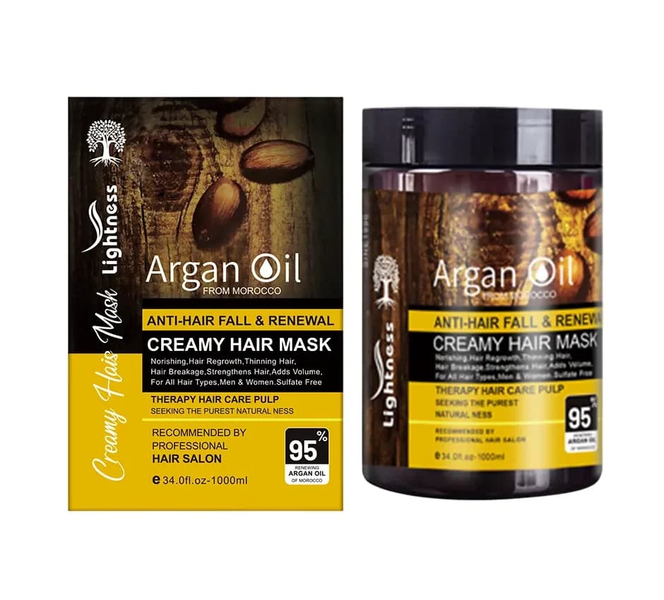 ماسک موی کرمی لایتنس Lightness مدل Argan Oil – حاوی روغن آرگان و پروتئین – ضدریزش و بازسازی عمیق | حجم 1000 میل — تصویر ۲