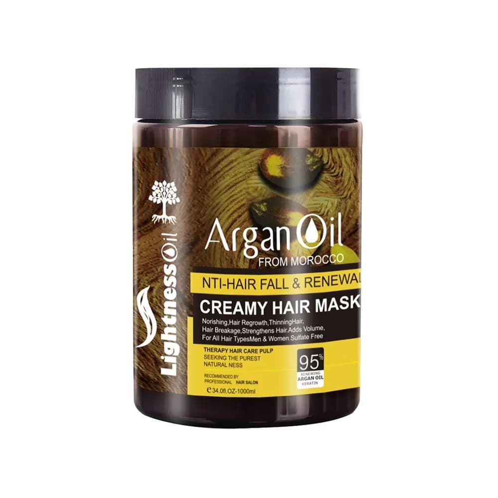 ماسک موی کرمی لایتنس Lightness مدل Argan Oil – حاوی روغن آرگان و پروتئین – ضدریزش و بازسازی عمیق | حجم 1000 میل — تصویر ۳