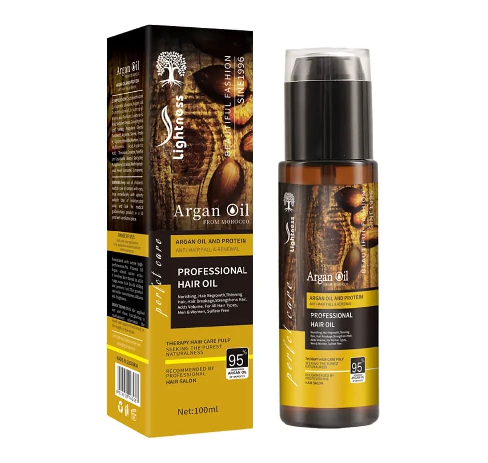 روغن آرگان مراکشی لایتنس Lightness مدل Argan Oil – حاوی روغن آرگان خالص و پروتئین هیدرولیز شده | حجم 100 میل