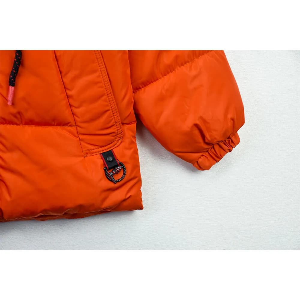 کاپشن پسرانه نارنجی شمعی آستر خز پاییزه و زمستانه — تصویر ۴