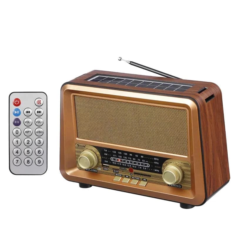 رادیو اسپیکر بلوتوثی گولون مدل RX-BT1006SQ | ریموت‌کنترل + پنل خورشیدی + بند حمل — تصویر ۴