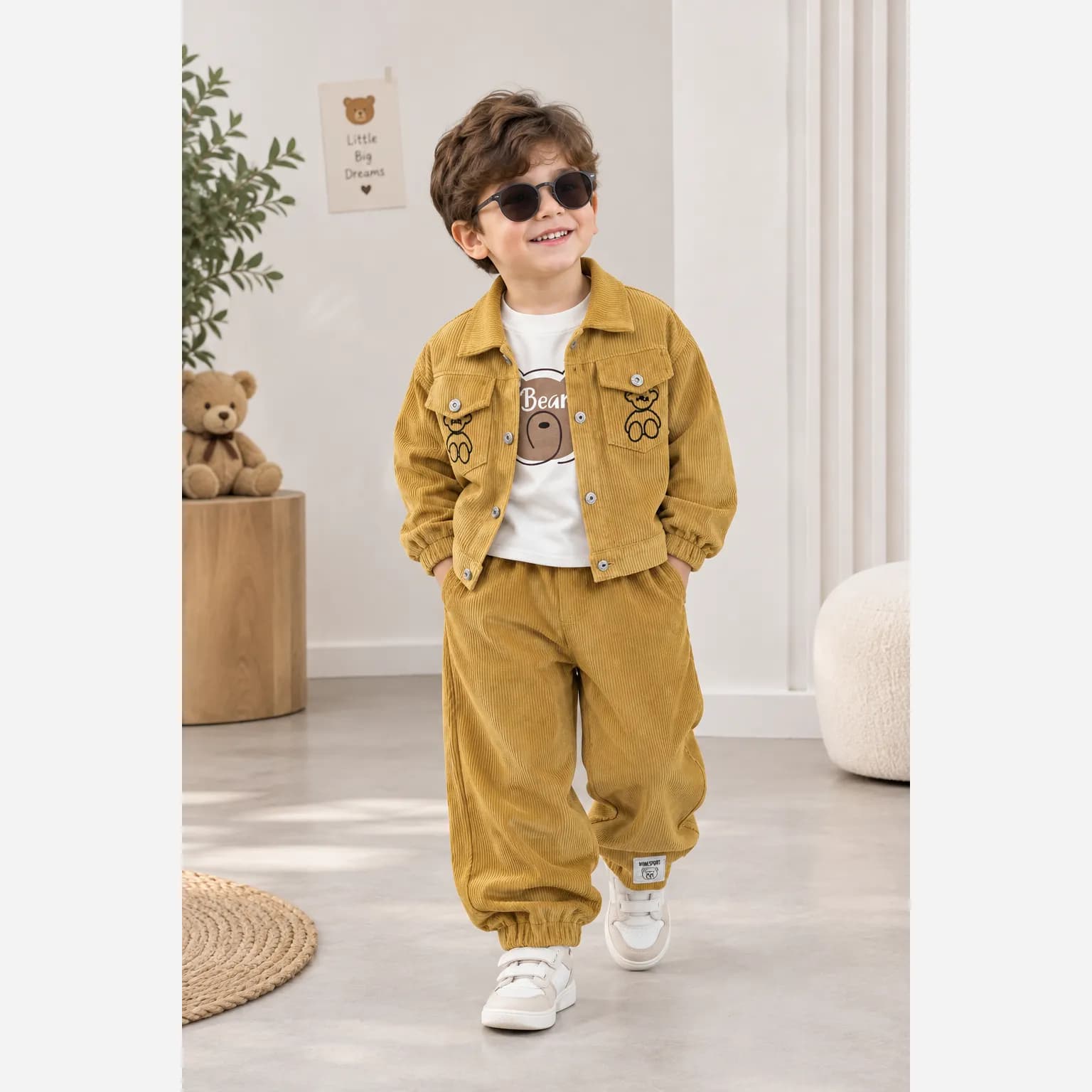 ست سه تیکه مخمل کبریتی اسپرت دخترانه و پسرانه وارداتی مناسب 1 تا 5 سال و نیم — تصویر ۳